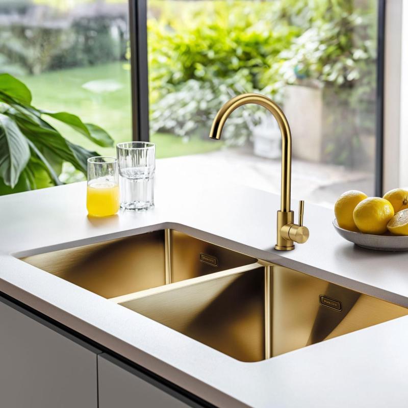 Pure.Sink Prestige Двойно златно мивко 82x40 см 10mm радиус за вграждане, плоско монтиране и надстройка PPG404040-60