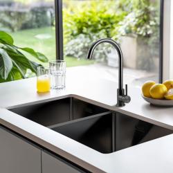 Pure.Sink Prestige Двойна мивка от оръжеен метал 82x40 см радиус 10мм за вграждане, равномерно построена и направена PPG404040-61