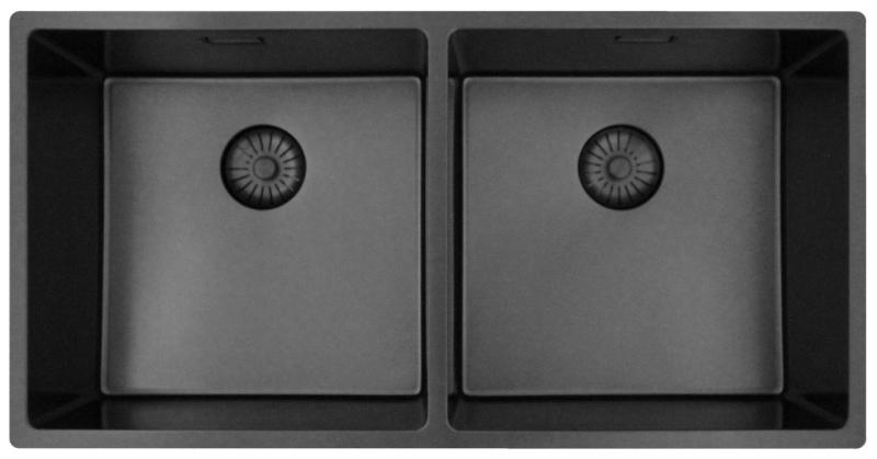 Pure.Sink Prestige Двойна мивка от оръжеен метал 82x40 см радиус 10мм за вграждане, равномерно построена и направена PPG404040-61