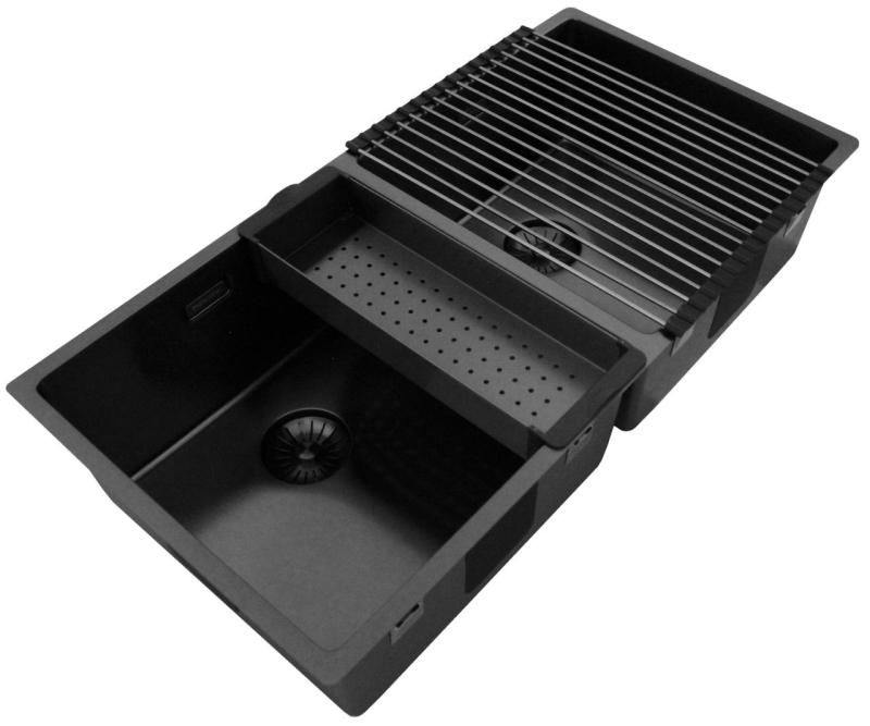 Pure.Sink Prestige Двойна мивка от оръжеен метал 82x40 см радиус 10мм за вграждане, равномерно построена и направена PPG404040-61