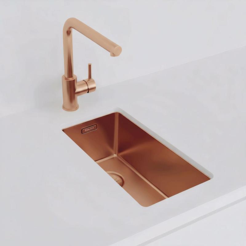 Pure.Sink Exclusivo малко медно мивка 18x40 см радиус 10мм за вграждане, плоско вграждане и надстройка PEX1840-62