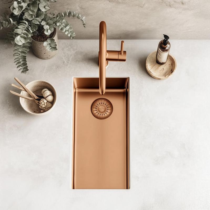 Pure.Sink Exclusivo малко медно мивка 18x40 см радиус 10мм за вграждане, плоско вграждане и надстройка PEX1840-62