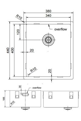 Pure.Sink Exclusivo RVS мивка 34x40 см с радиус 10mm за вграждане, плоско вграждане и надстройка PEX3440-02