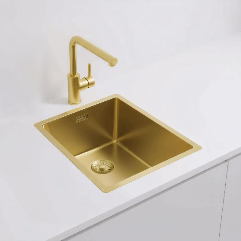 Pure.Sink Exclusivo Златен мивка 34x40 см 10мм радиус подграден, плосък и надстроен PEX3440-60
