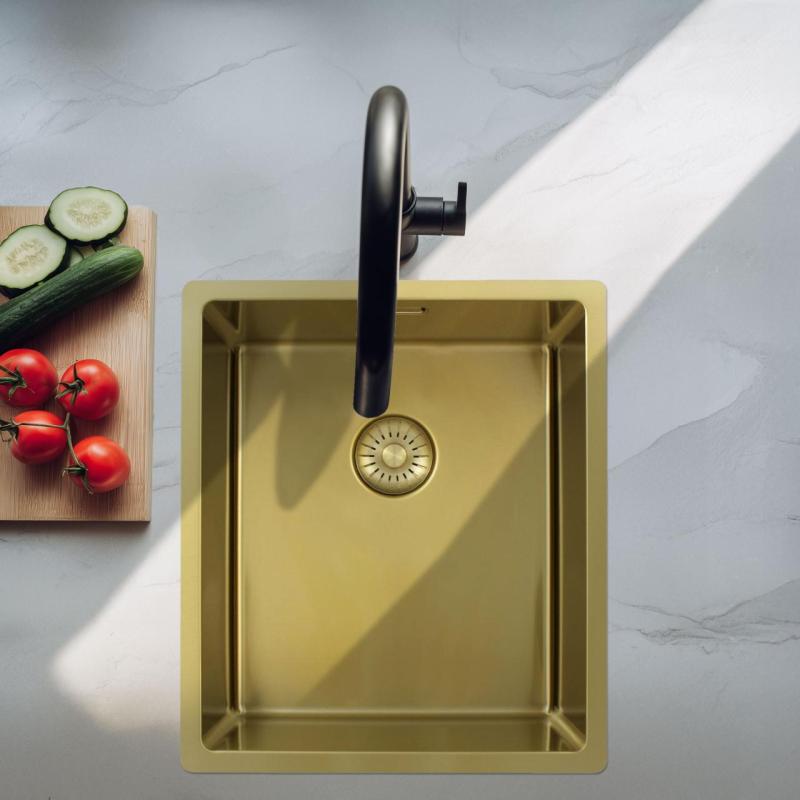 Pure.Sink Exclusivo Златен мивка 34x40 см 10мм радиус подграден, плосък и надстроен PEX3440-60