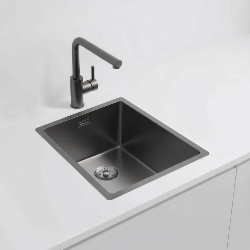 Pure.Sink Exclusivo Гън метал мивка 34x40 см 10mm радиус подградна, плоска и надградна PEX3440-61