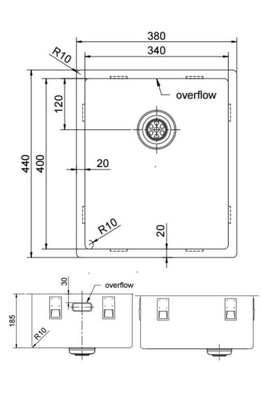 Pure.Sink Exclusivo Гън метал мивка 34x40 см 10mm радиус подградна, плоска и надградна PEX3440-61