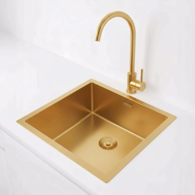 Pure.Sink Exclusivo Златен мивка 40x40 см 10мм радиус за вграждане, плоско вграждане и надстройка PEX4040-60