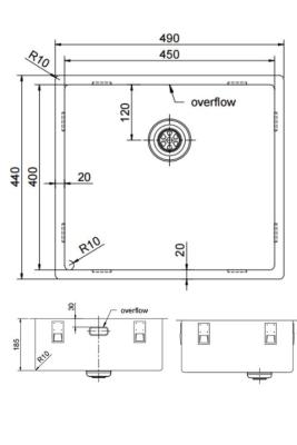 Pure.Sink Exclusivo Златен мивка 45x40 см 10мм радиус за вграждане, плоско вграждане и надстройка PEX4540-60