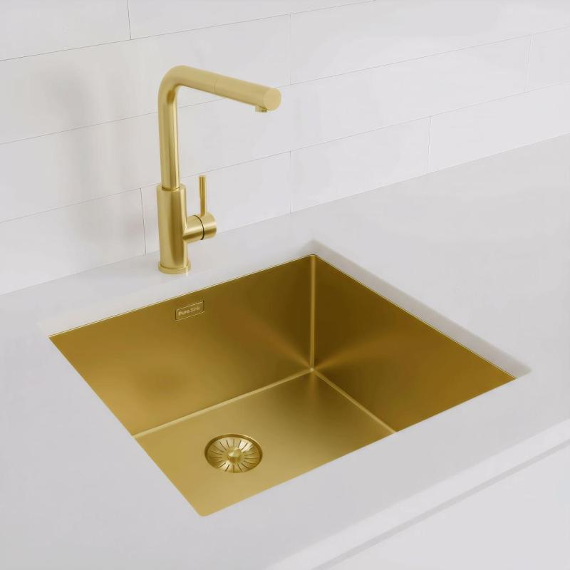 Pure.Sink Exclusivo Златен мивка 45x40 см 10мм радиус за вграждане, плоско вграждане и надстройка PEX4540-60