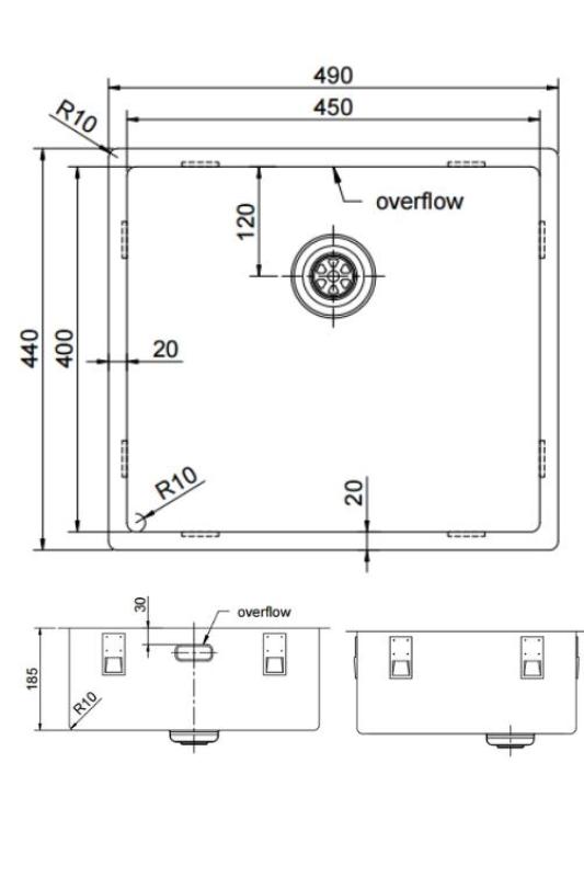 Pure.Sink Exclusivo Меден мивка 45x40 см радиус 10мм подграда, плосък и надстройка PEX4540-62