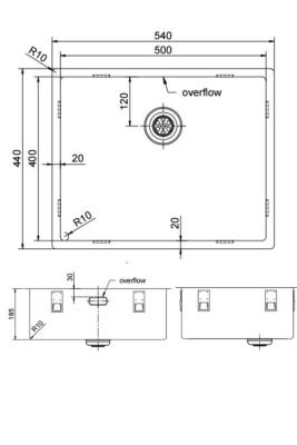 Pure.Sink Exclusivo Меден плот 50x40 см 10мм радиус за вграждане, равна и горна част PEX5040-62