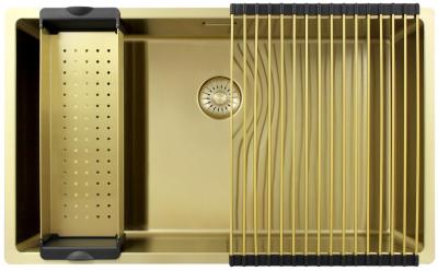 Pure.Sink Exclusivo голям златен мивка 70x40 см радиус 10mm под монтаж, равнинен монтаж и надстройка PEX7040-60