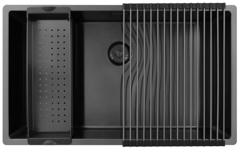 Pure.Sink Exclusivo голям Gun metal мивка 70x40 см 10mm радиус подграда, плоско вграждане и надстройка PEX7040-61