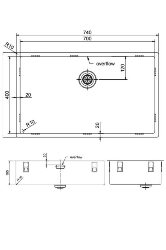Pure.Sink Exclusivo голям Gun metal мивка 70x40 см 10mm радиус подграда, плоско вграждане и надстройка PEX7040-61