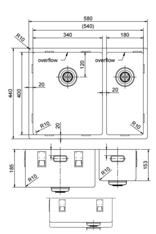 Pure.Sink Exclusivo RVS 1,5 половин чаша за миене 34+18 см 10мм радиус PEX341840-02