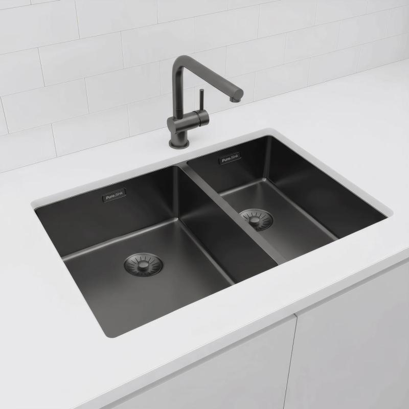 Pure.Sink Exclusivo Gun Metal 1,5 половин чаша за мивка 34+18 см радиус 10мм PEX341840-61