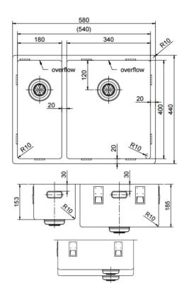 Pure.Sink Exclusivo Златен 1,5 полуторен умивалник 18+34 см 10mm радиус PEX183440-60