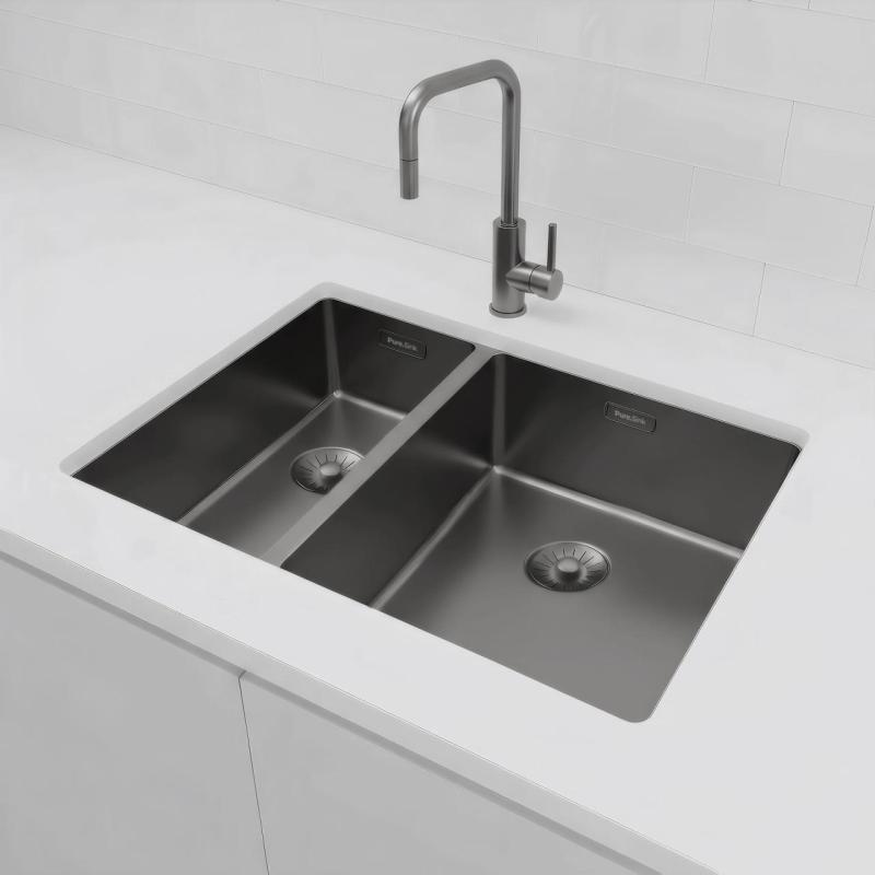 Pure.Sink Exclusivo Gun Metal 1,5 полуторен съдомиялник 18+34 см 10mm радиус PEX183440-61