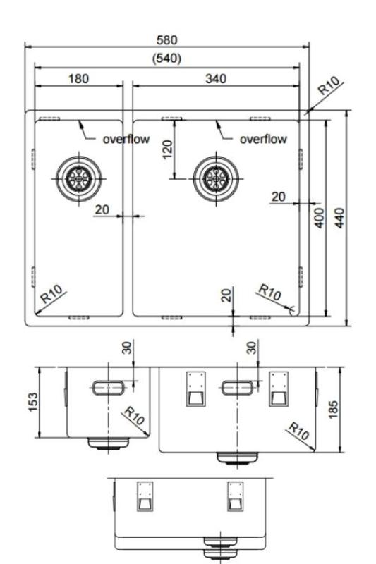 Pure.Sink Exclusivo Gun Metal 1,5 полуторен съдомиялник 18+34 см 10mm радиус PEX183440-61
