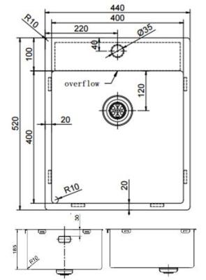 Pure.Sink Exclusivo Златен мивка 44x52 см Tapwing с отвор за смесител 10mm радиус PEX4040T-60