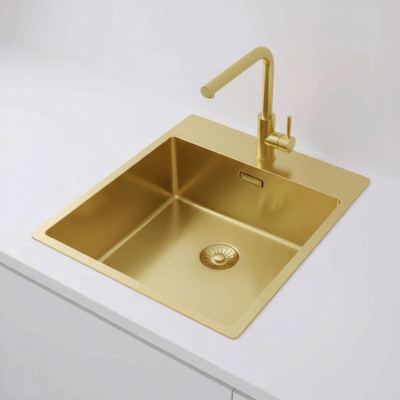 Pure.Sink Exclusivo Златен мивка 44x52 см Tapwing с отвор за смесител 10mm радиус PEX4040T-60