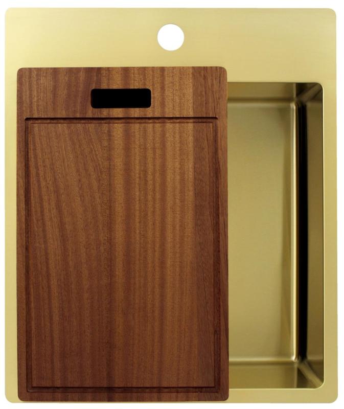 Pure.Sink Exclusivo Златен мивка 44x52 см Tapwing с отвор за смесител 10mm радиус PEX4040T-60