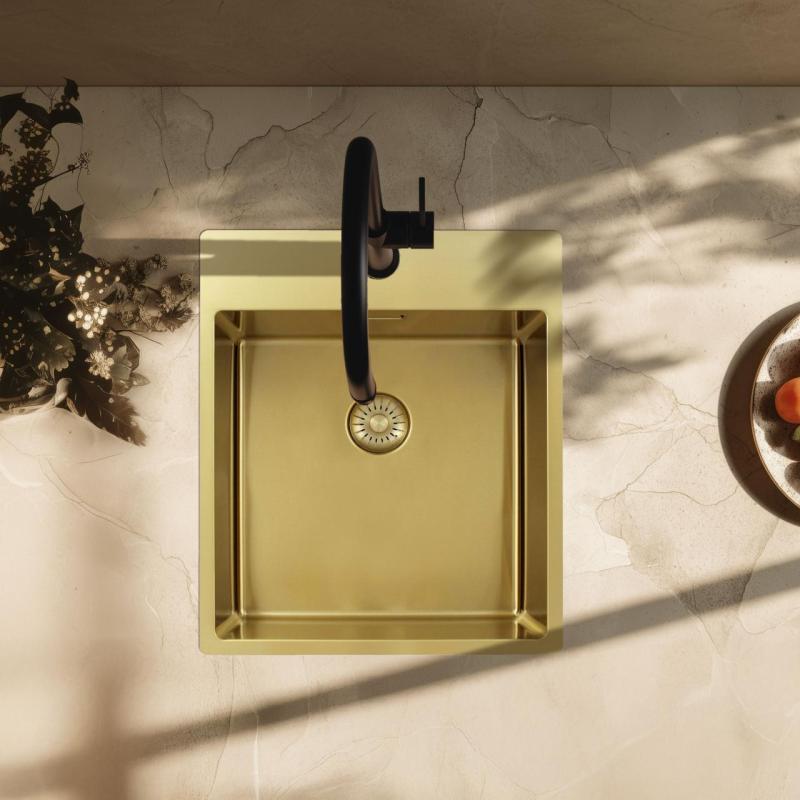 Pure.Sink Exclusivo Златен мивка 44x52 см Tapwing с отвор за смесител 10mm радиус PEX4040T-60