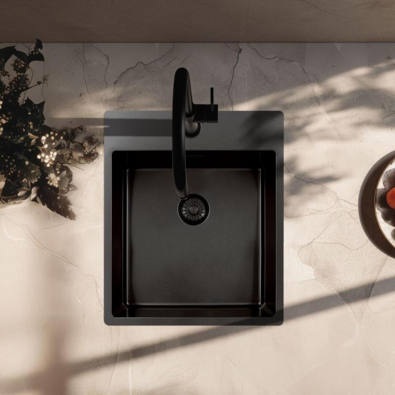 Pure.Sink Exclusivo Gun Metal мивка 44x52 см Tapwing с отвор за смесител 10mm радиус PEX4040T-61