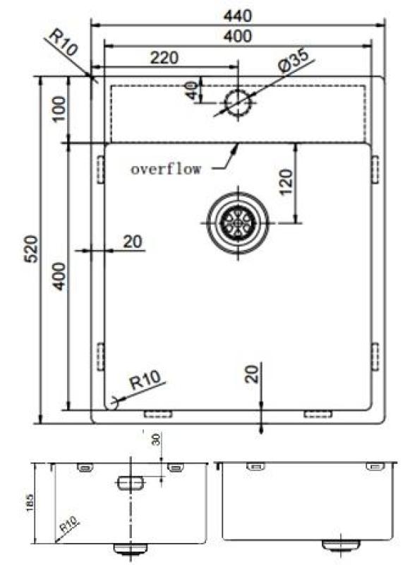 Pure.Sink Exclusivo Медено мивко 44x52 см Tapwing с отвор за смесител 10mm радиус PEX4040T-62