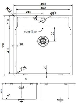 Pure.Sink Exclusivo Златна мивка 49x52 см Tapwing с отвор за чешма 10mm радиус PEX4540T-60