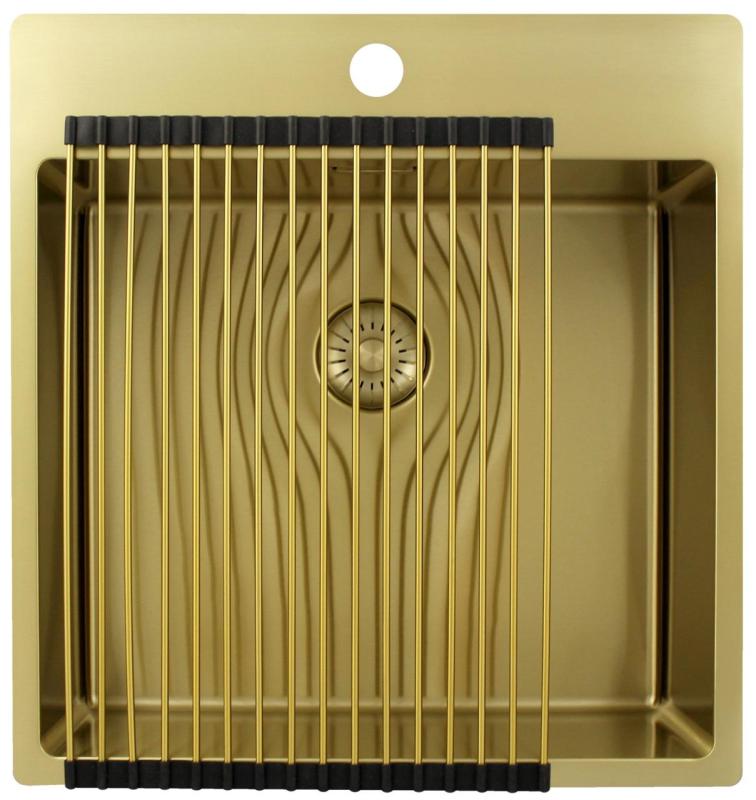 Pure.Sink Exclusivo Златна мивка 49x52 см Tapwing с отвор за чешма 10mm радиус PEX4540T-60