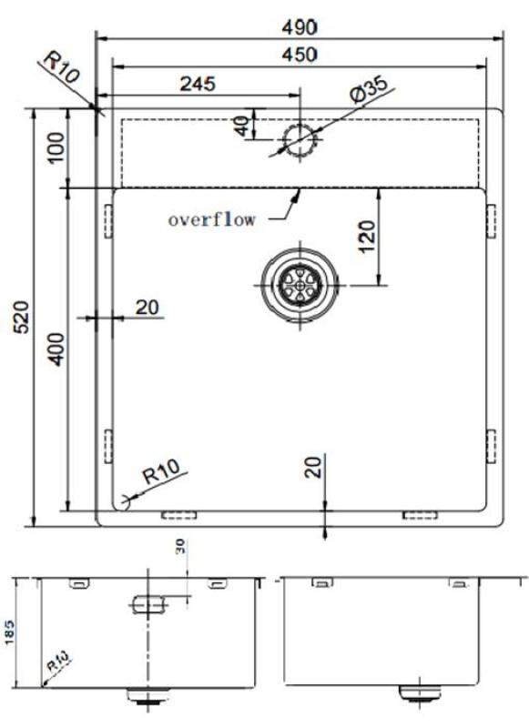 Pure.Sink Exclusivo Меден мивка 49x52 см Tapwing с отвор за смесител 10mm радиус PEX4540T-62