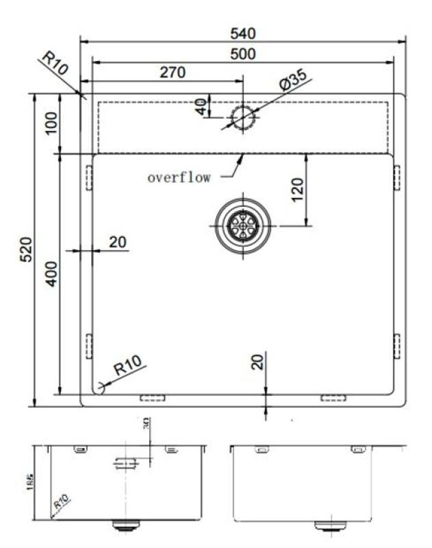 Pure.Sink Exclusivo RVS мивка 54x52см Tapwing с отвор за монтаж на кран 10mm радиус PEX5040T-02
