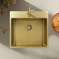 Pure.Sink Exclusivo Златен мивка 54x52 см Tapwing с отвор за чешма 10mm радиус PEX5040T-60