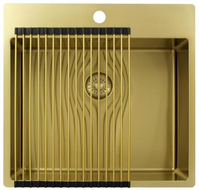 Pure.Sink Exclusivo Златен мивка 54x52 см Tapwing с отвор за чешма 10mm радиус PEX5040T-60