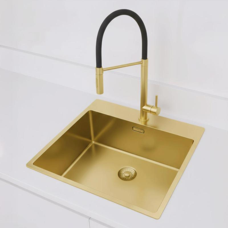 Pure.Sink Exclusivo Златен мивка 54x52 см Tapwing с отвор за чешма 10mm радиус PEX5040T-60