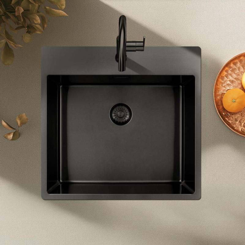 Pure.Sink Exclusivo Gun Metal мивка 54x52 см Tapwing с отвор за чешма 10mm радиус PEX5040T-61