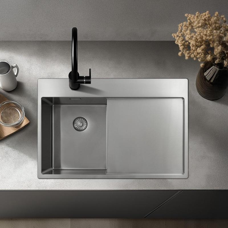 Pure.Sink Exclusivo RVS малко мивка с отдел за отцеждане 78x52 см Tapwing ляво PEX3478LT-02