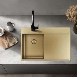 Pure.Sink Exclusivo Златен малък мивка с отделение за оттичане 78x52 см Кран от лявата страна PEX3478LT-60