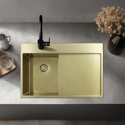 Pure.Sink Exclusivo Златен малък мивка с отделение за оттичане 78x52 см Кран от лявата страна PEX3478LT-60