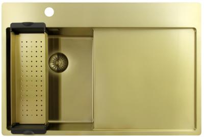 Pure.Sink Exclusivo Златен малък мивка с отделение за оттичане 78x52 см Кран от лявата страна PEX3478LT-60