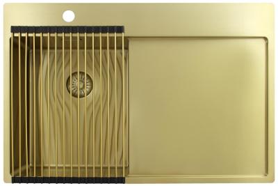 Pure.Sink Exclusivo Златен малък мивка с отделение за оттичане 78x52 см Кран от лявата страна PEX3478LT-60