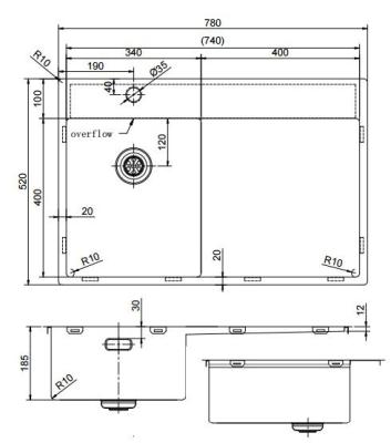 Pure.Sink Exclusivo Златен малък мивка с отделение за оттичане 78x52 см Кран от лявата страна PEX3478LT-60