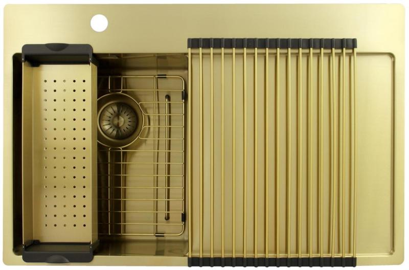 Pure.Sink Exclusivo Златна малка мивка с отцеждаща част 78x52 cm Кранче отляво PEX3478LT-60