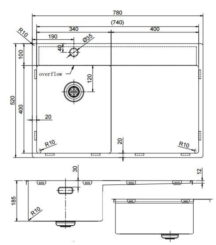 Pure.Sink Exclusivo Златна малка мивка с отцеждаща част 78x52 cm Кранче отляво PEX3478LT-60
