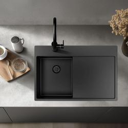 Pure.Sink Exclusivo Gun Metal малко мивко със сушилник 78x52 см Tapwing вляво PEX3478LT-61