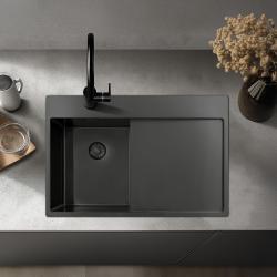 Pure.Sink Exclusivo Gun Metal малко мивко със сушилник 78x52 см Tapwing вляво PEX3478LT-61