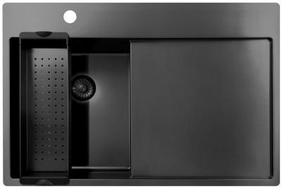Pure.Sink Exclusivo Gun Metal малко мивко със сушилник 78x52 см Tapwing вляво PEX3478LT-61