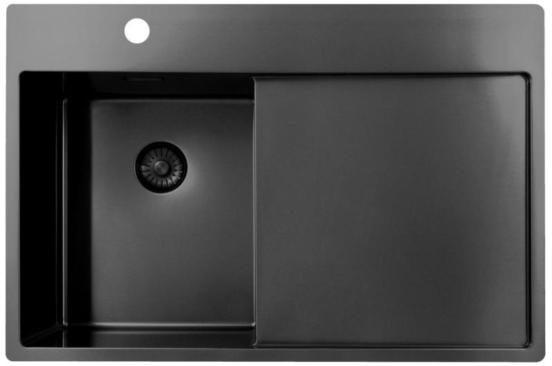 Pure.Sink Exclusivo Gun Metal малко мивко със сушилник 78x52 см Tapwing вляво PEX3478LT-61
